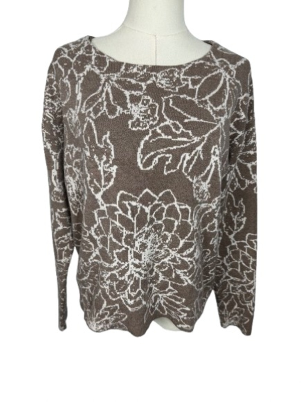 Cynthia Rowley Brown and White Floral Crewneck Sweater Size M - Picture 1 of 5